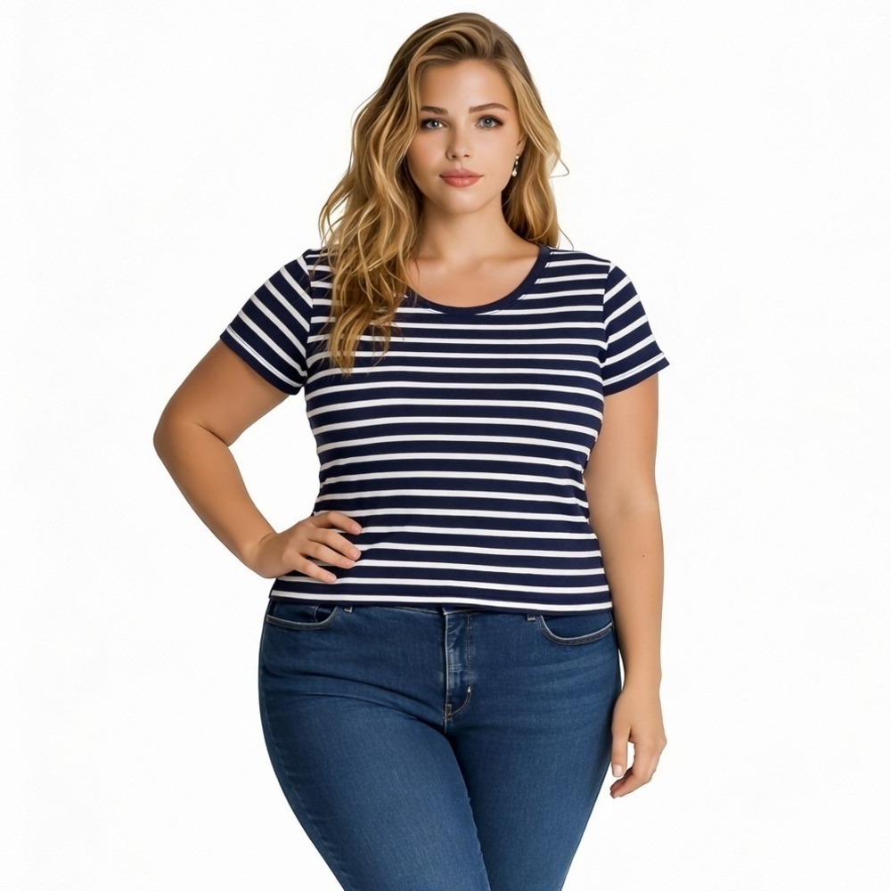 Faded Glory Dark Blue and White‎ Stripped Short Sleeve Shirt 2XL